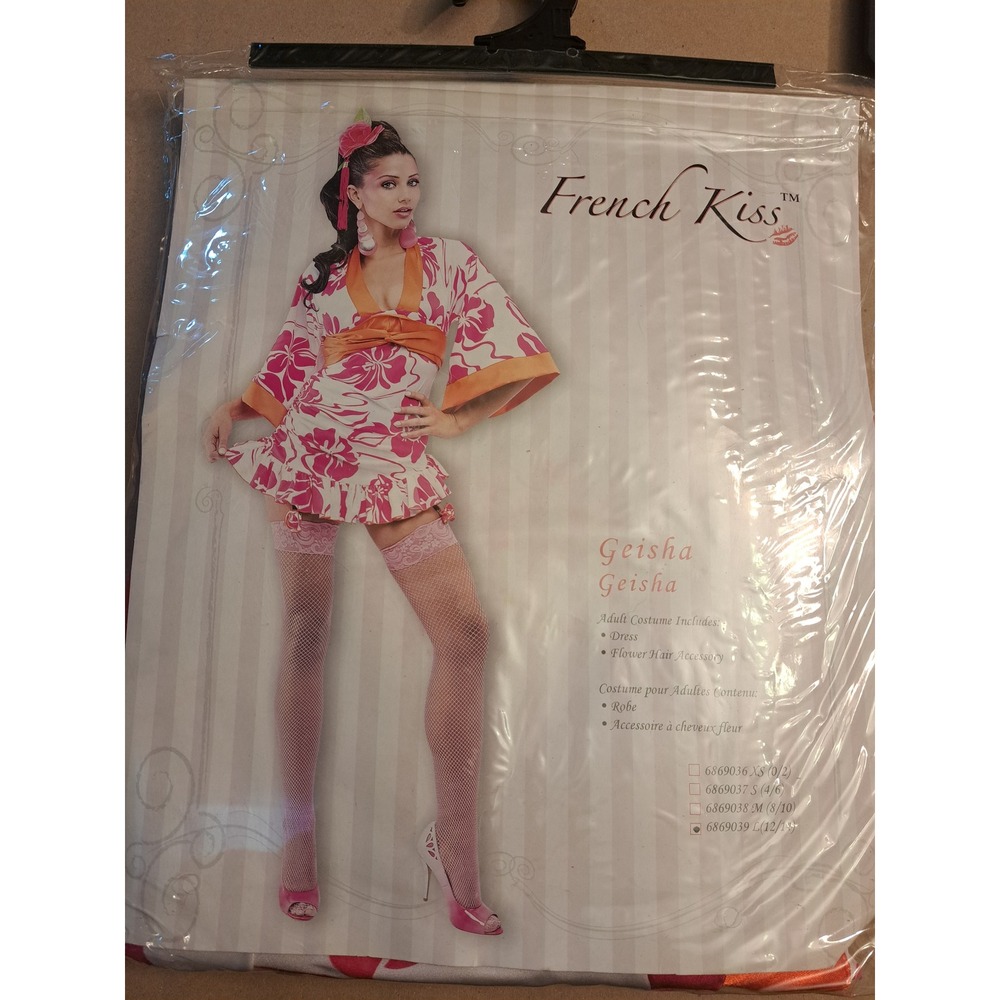 French Kiss Geisha Adult Costume Pink Orange Floral Mini Dress Large 12-14 New